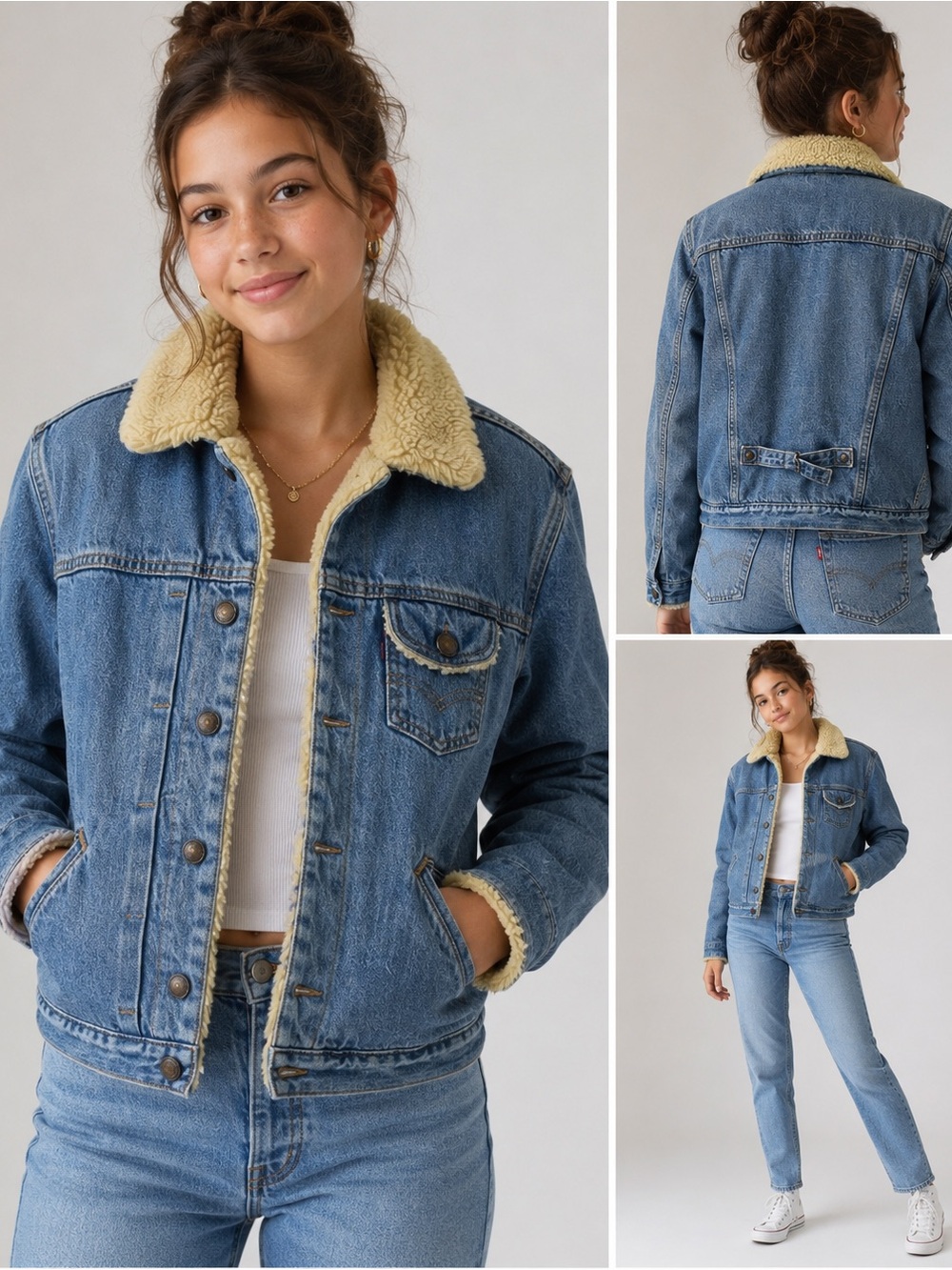 Levi’s Sherpa Lined Denim Jacket Youth Medium Blue Trucker Coat Women’s